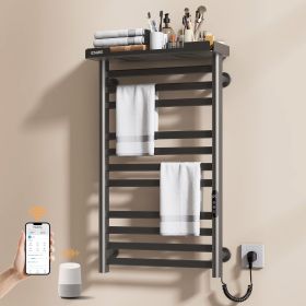 SIOYIE Heated Towel Rack with Shelf and Wi-Fi App Control, 11 Bars Electric Wall Mounted Towel Warmer with Timer & Adjustable Temperature