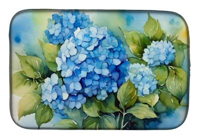 Hydrangeas in Watercolor Dish Drying Mat Absorbent Dish Drying Mat Pad for Kitchen Counter Dish Drainer Mat for Countertop, 14 x 21", Multicolor