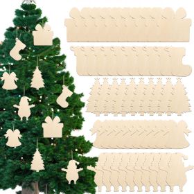 20PCS Unfinished Paintable Blank Wooden Christmas Festival Decoration Ornaments 5 Designs Xmas Tree Hanging Wood Slices DIY Art Crafts for Christ