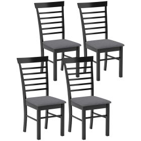 HOMCOM Wooden Dining Chairs Set of 4, Farmhouse Upholstered Kitchen Chairs with Rubber Wood Frame, Black and Gray