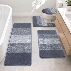 Traditional 4 Piece Microfiber Washable Bathroom Rug Set, Grey