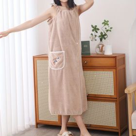 1pc Women's Shower Dress; Wearable Bath Wrap Towels For Women; Patched Pocket Bathrobe; Shower Spa Wrap For Sauna Beach Pool; Super Absorbent Bat (Color: Coffee 1pc)