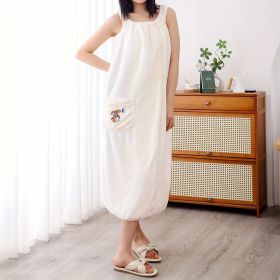 1pc Women's Shower Dress; Wearable Bath Wrap Towels For Women; Patched Pocket Bathrobe; Shower Spa Wrap For Sauna Beach Pool; Super Absorbent Bat (Color: White 1pc)