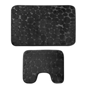 2 Pcs/Set Bathroom Rugs Luxury Flannel Non-Slip Bathroom Rugs Set Soft Pebbles Shower Absorbent Carpet U-Shaped Toilet Mat Washable for Bathroom (Color: Black, size: One size)